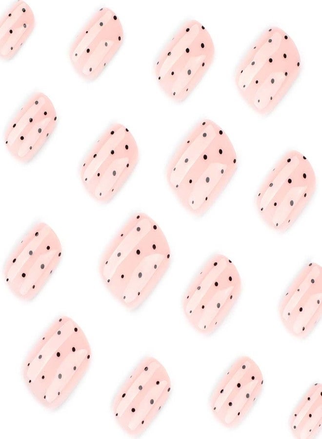 Foccna Extra Short Press on Nails Square Fake Nails Polka Dots Glossy Short Round Nails, Salon Quality Artificial Nails for Women 24pcs - Image 3